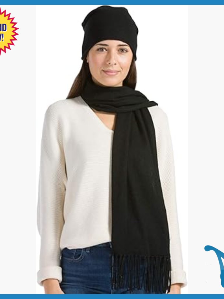 Pure Cashmere Slouchy Beanie And Scarf Set, One Size, Luxury Winter Accessories